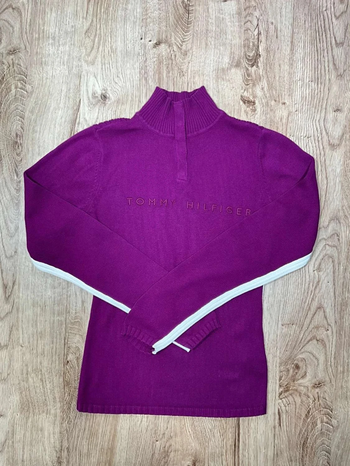 Pull Tommy Hilfiger col boutonné Femme L 100% Coton violet – photo 2